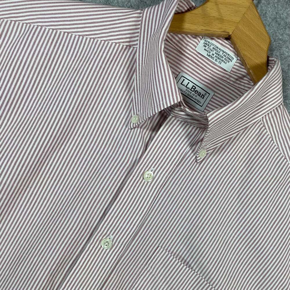 L.L. Bean Men's Red and White Striped Long Sleeve Button-Down Shirt 16-33